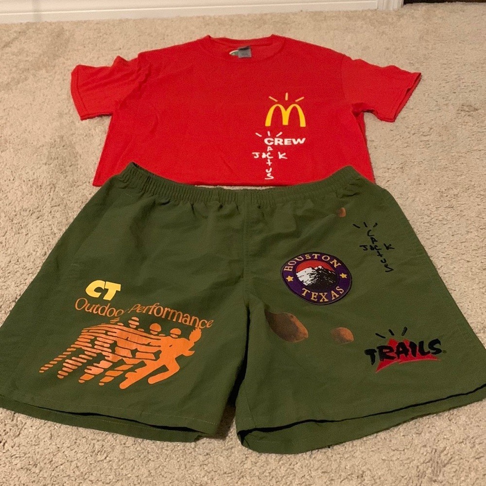 Travis Scott McDonalds tee x Travis Scott green trails shorts - both size S mens